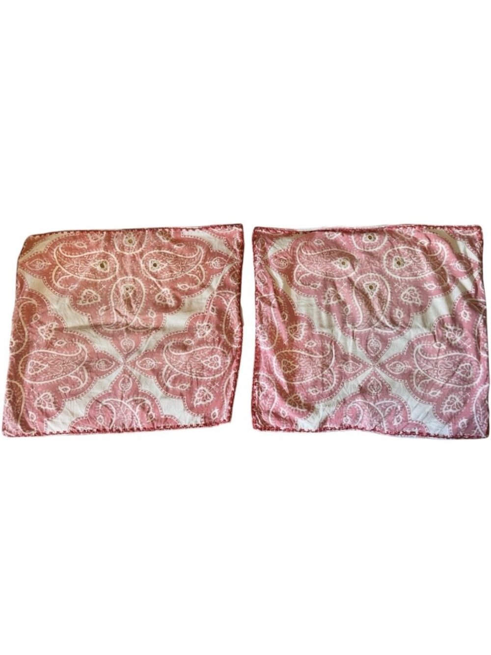 Pottery Barn Pillow Sham Pair Paisley Print Cotton Peach & Cream 24" x 24" READ